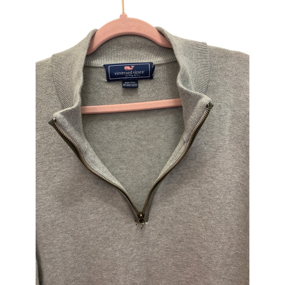 Vineyard Vines Men's XL Gray Pima Cotton Alpaca Quarter Zip Elbow Patch - Picture 2 of 7